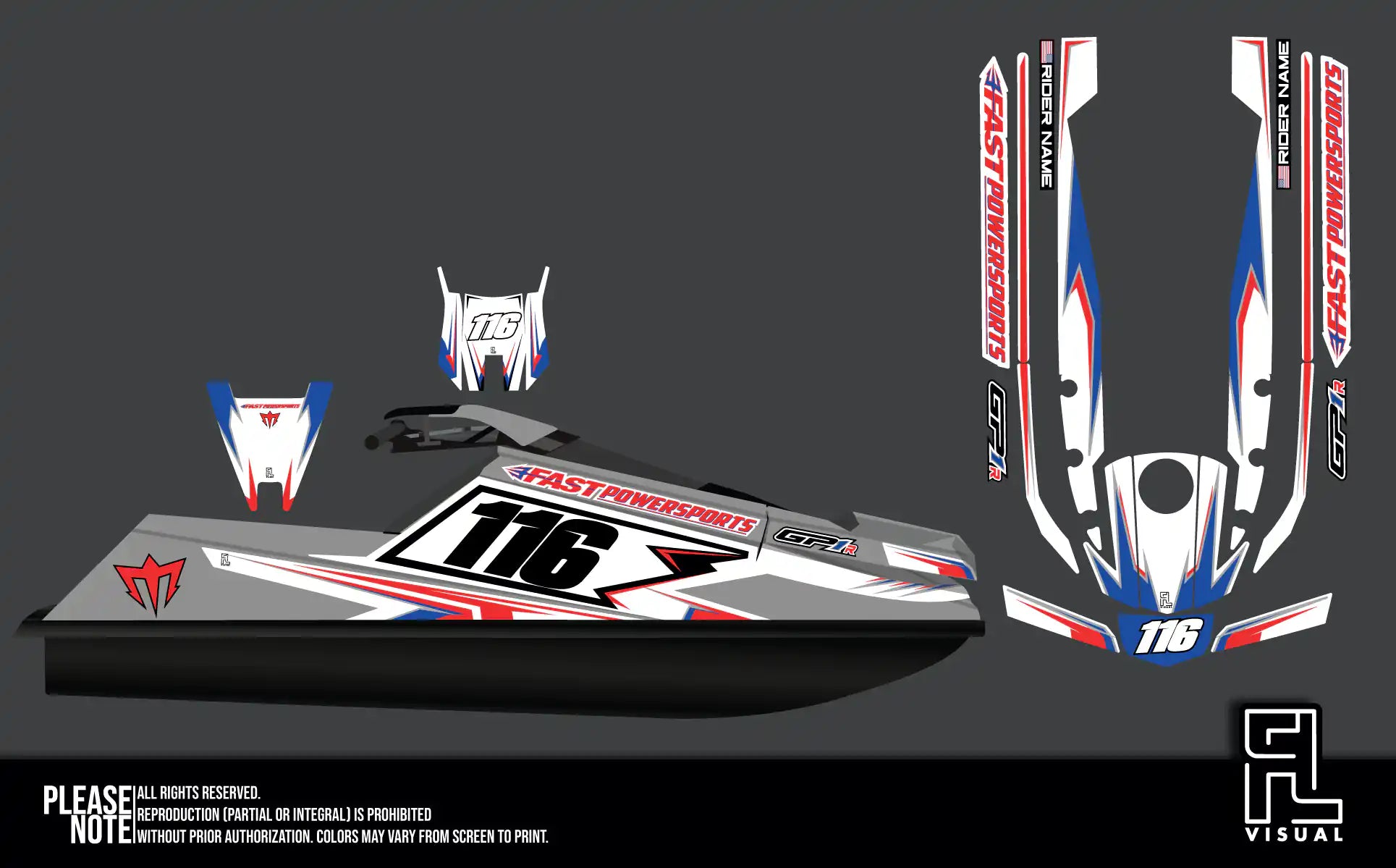 Fastpowersports GP1R - Skyrush - BLUE RED WHITE- Graphics Kit