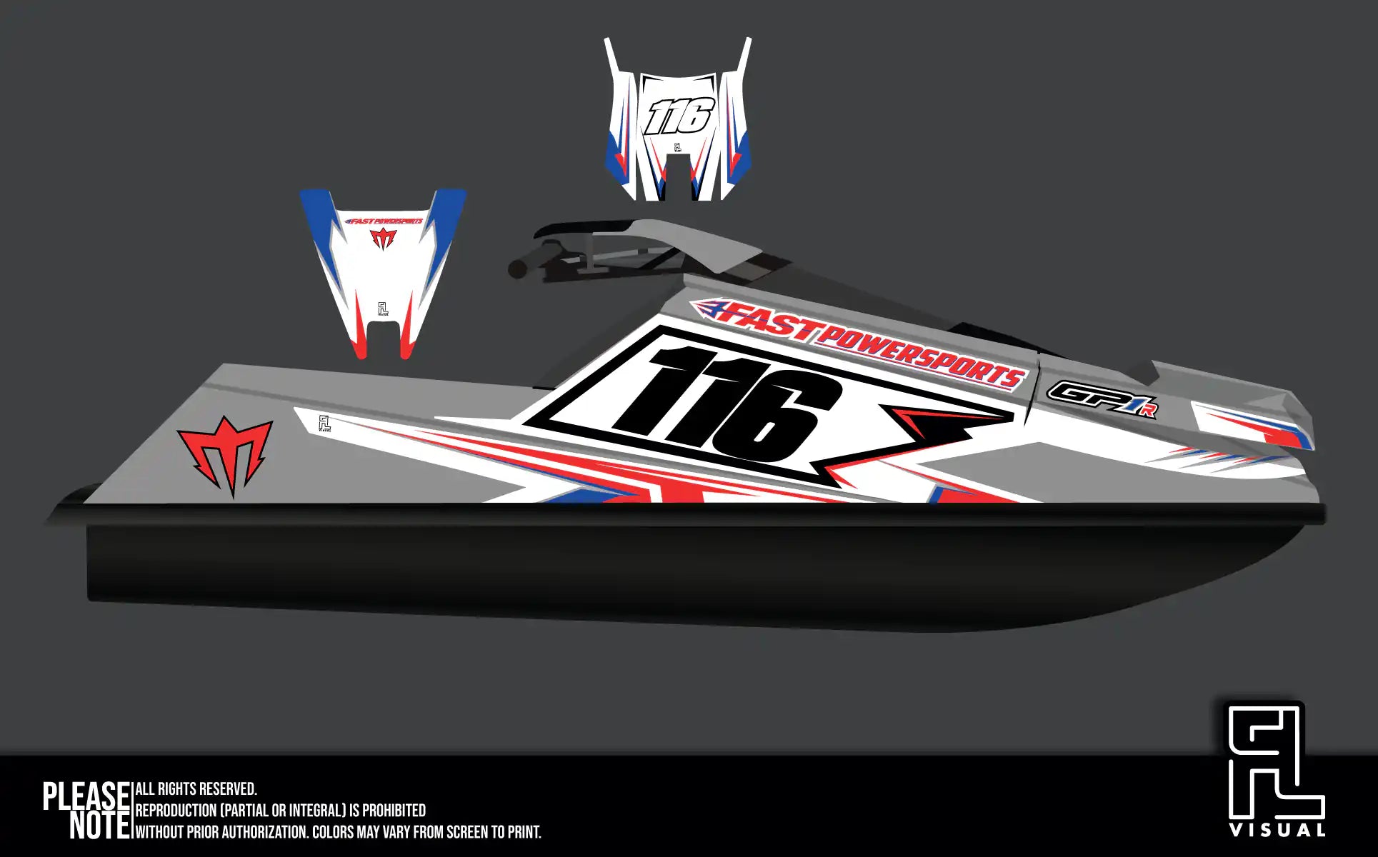 Fastpowersports GP1R - Skyrush - BLUE RED WHITE- Graphics Kit