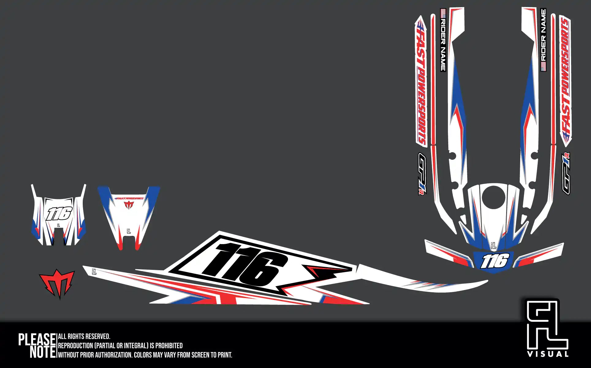 Fastpowersports GP1R - Skyrush - BLUE RED WHITE- Graphics Kit